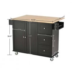 Black Kitchen Island with Solid Wood Top and Locking Wheels by Whatseaso -BENCH Online Store black whatseaso kitchen islands lnn k110501801 1f 1000