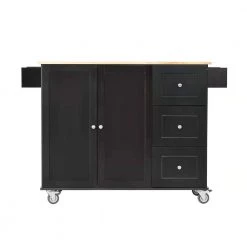 Black Kitchen Island with Solid Wood Top and Locking Wheels by Whatseaso -BENCH Online Store black whatseaso kitchen islands lnn k110501801 44 1000