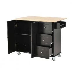 Black Kitchen Island with Solid Wood Top and Locking Wheels by Whatseaso -BENCH Online Store black whatseaso kitchen islands lnn k110501801 76 1000