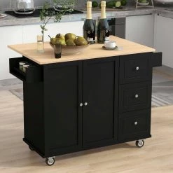 Black Kitchen Island with Solid Wood Top and Locking Wheels by Whatseaso -BENCH Online Store black whatseaso kitchen islands lnn k110501801 c3 1000