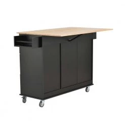 Black Kitchen Island with Solid Wood Top and Locking Wheels by Whatseaso -BENCH Online Store black whatseaso kitchen islands lnn k110501801 d4 1000