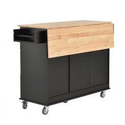 Black Kitchen Island with Solid Wood Top and Locking Wheels by Whatseaso -BENCH Online Store black whatseaso kitchen islands lnn k110501801 fa 1000