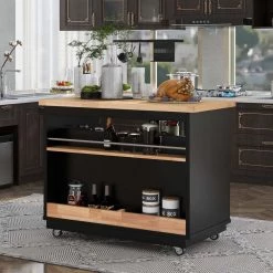 46 in. Black New Design Kitchen Island with 2-Drawers and Tableware Cabinet by Whatseaso 23 46 in. Black New Design Kitchen Island with 2-Drawers and Tableware Cabinet by Whatseaso -BENCH Online Store black whatseaso kitchen islands lnn k110501887 1f 1000