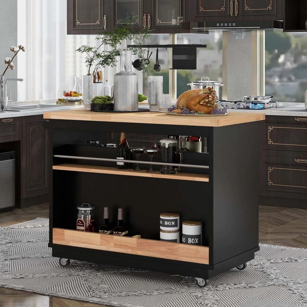 46 in. Black New Design Kitchen Island with 2-Drawers and Tableware Cabinet by Whatseaso 10 46 in. Black New Design Kitchen Island with 2-Drawers and Tableware Cabinet by Whatseaso - Image 8