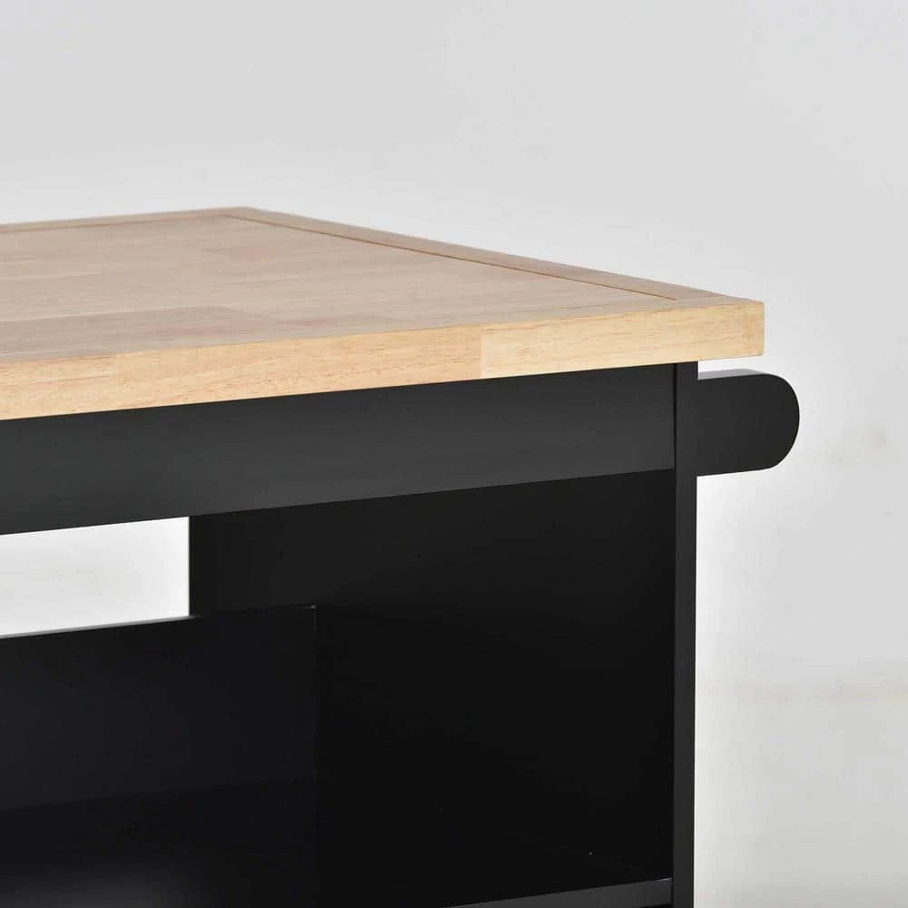 46 in. Black New Design Kitchen Island with 2-Drawers and Tableware Cabinet by Whatseaso 15 46 in. Black New Design Kitchen Island with 2-Drawers and Tableware Cabinet by Whatseaso - Image 13