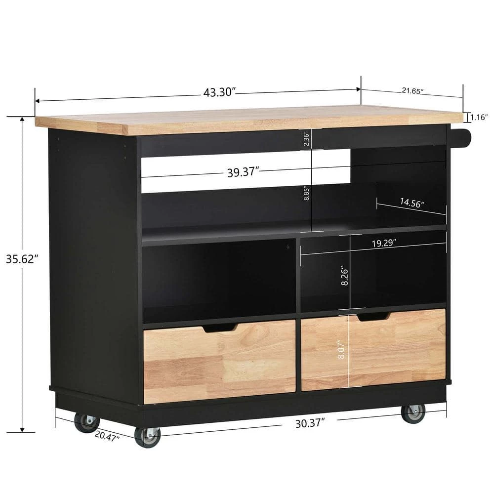46 in. Black New Design Kitchen Island with 2-Drawers and Tableware Cabinet by Whatseaso 11 46 in. Black New Design Kitchen Island with 2-Drawers and Tableware Cabinet by Whatseaso - Image 9