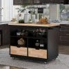 46 in. Black New Design Kitchen Island with 2-Drawers and Tableware Cabinet by Whatseaso