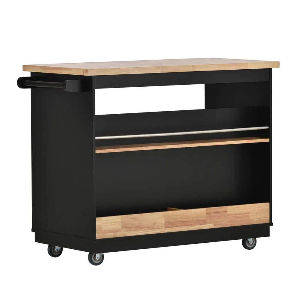 46 in. Black New Design Kitchen Island with 2-Drawers and Tableware Cabinet by Whatseaso 9 46 in. Black New Design Kitchen Island with 2-Drawers and Tableware Cabinet by Whatseaso - Image 7