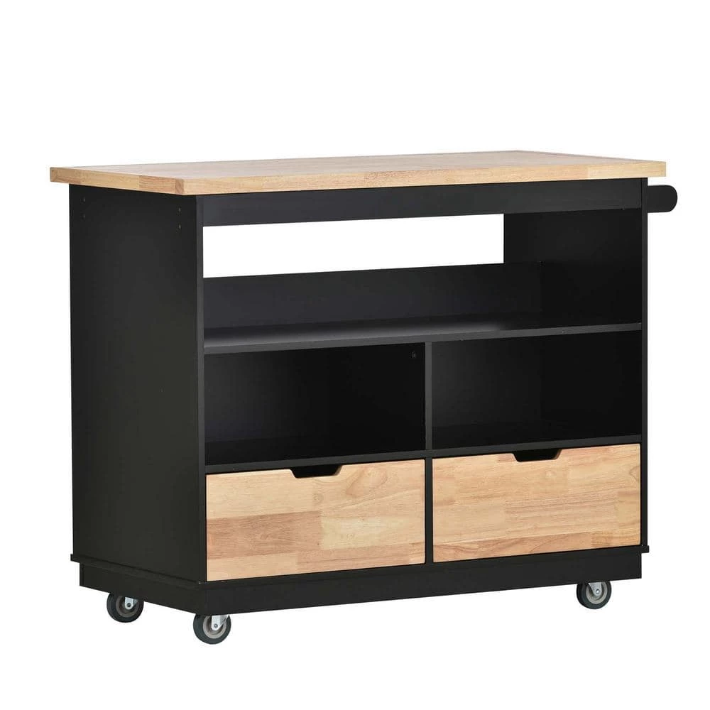 46 in. Black New Design Kitchen Island with 2-Drawers and Tableware Cabinet by Whatseaso 12 46 in. Black New Design Kitchen Island with 2-Drawers and Tableware Cabinet by Whatseaso - Image 10