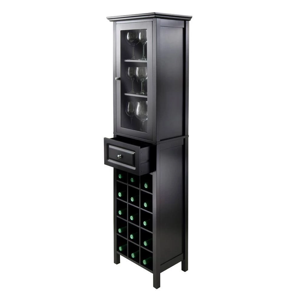 Burgundy 15-Bottle Black Bar Cabinet by Winsome Wood 6 Burgundy 15-Bottle Black Bar Cabinet by Winsome Wood - Image 4