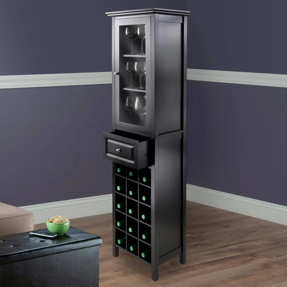 Burgundy 15-Bottle Black Bar Cabinet by Winsome Wood 7 Burgundy 15-Bottle Black Bar Cabinet by Winsome Wood - Image 5