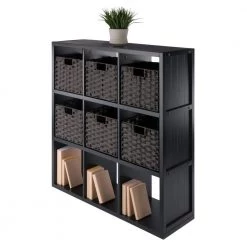 Timothy 40 in. 3 in. x 3 in. Storage Bookcase with Baskets by Winsome Wood -BENCH Online Store black winsome wood bookcases bookshelves 20711 4f 1000