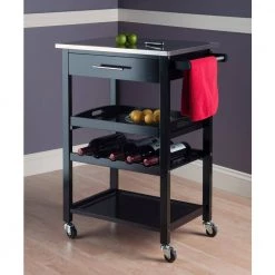 Anthony Black Kitchen Cart with Stainless Top by Winsome Wood 17 Anthony Black Kitchen Cart with Stainless Top by Winsome Wood -BENCH Online Store black with stainless top winsome wood kitchen carts 20326 31 1000