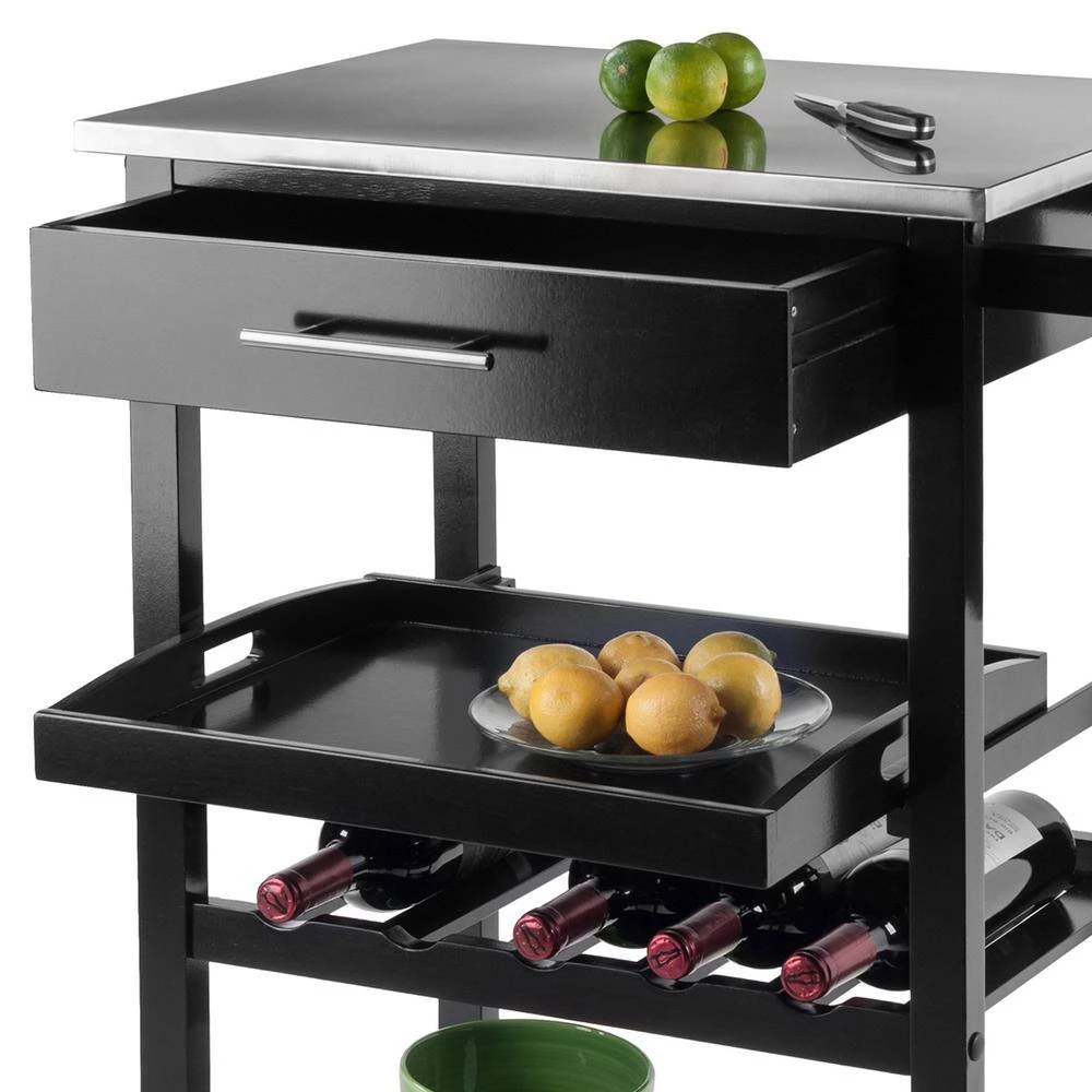 Anthony Black Kitchen Cart with Stainless Top by Winsome Wood 6 Anthony Black Kitchen Cart with Stainless Top by Winsome Wood - Image 4
