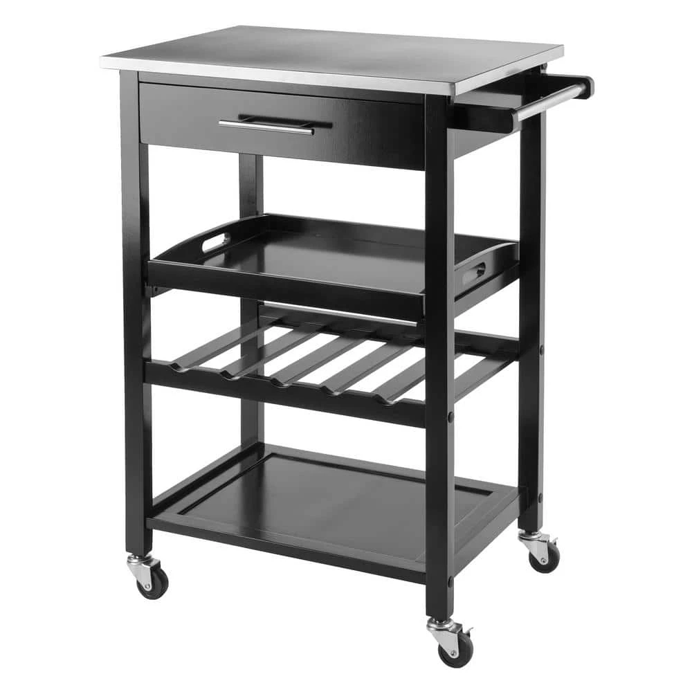 Anthony Black Kitchen Cart with Stainless Top by Winsome Wood 3 Anthony Black Kitchen Cart with Stainless Top by Winsome Wood