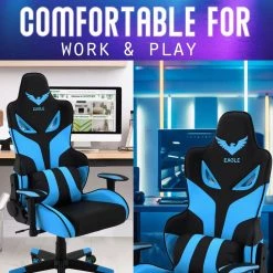Commando Black Ergonomic Gaming Chair and Electric Blue with Adjustable Gas Lift Seating and Lumbar Support by Hanover -BENCH Online Store blue black hanover gaming chairs hgc0101 40 1000