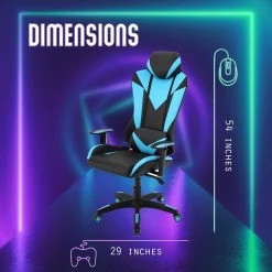 Commando Ergonomic Black High-Back Gaming Chair and Electric Blue with Adjustable Gas Lift Seating and Lumbar Support by Hanover -BENCH Online Store blue black hanover gaming chairs hgc0103 1d 1000