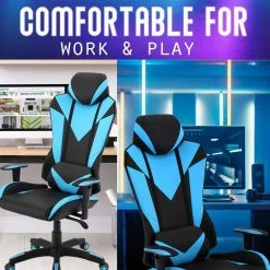 Commando Ergonomic Black High-Back Gaming Chair and Electric Blue with Adjustable Gas Lift Seating and Lumbar Support by Hanover -BENCH Online Store blue black hanover gaming chairs hgc0103 a0 1000