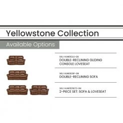Yellowstone 2-Piece Golden Brown 100% Genuine Leather Set with Double-Reclining Sofa and Gliding Console Loveseat by Hanover 11 Yellowstone 2-Piece Golden Brown 100% Genuine Leather Set with Double-Reclining Sofa and Gliding Console Loveseat by Hanover -BENCH Online Store brown golden hanover living room sets hum002set2 gb 1f 1000