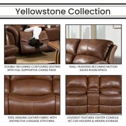 Yellowstone 2-Piece Golden Brown 100% Genuine Leather Set with Double-Reclining Sofa and Gliding Console Loveseat by Hanover 15 Yellowstone 2-Piece Golden Brown 100% Genuine Leather Set with Double-Reclining Sofa and Gliding Console Loveseat by Hanover -BENCH Online Store brown golden hanover living room sets hum002set2 gb 31 1000