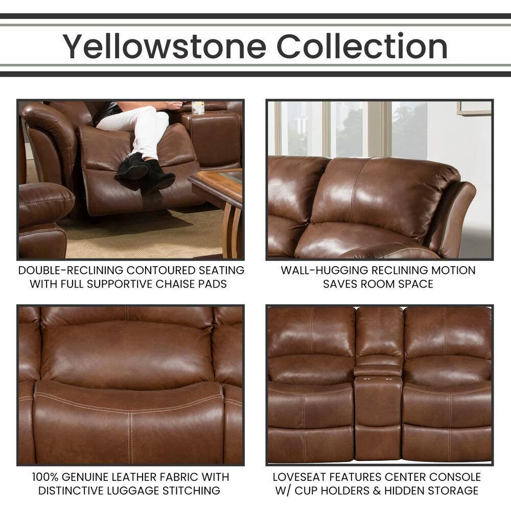 Yellowstone 2-Piece Golden Brown 100% Genuine Leather Set with Double-Reclining Sofa and Gliding Console Loveseat by Hanover 9 Yellowstone 2-Piece Golden Brown 100% Genuine Leather Set with Double-Reclining Sofa and Gliding Console Loveseat by Hanover - Image 7