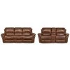 Yellowstone 2-Piece Golden Brown 100% Genuine Leather Set with Double-Reclining Sofa and Gliding Console Loveseat by Hanover