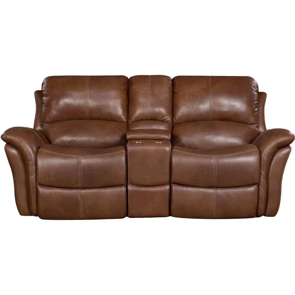 Yellowstone 2-Piece Golden Brown 100% Genuine Leather Set with Double-Reclining Sofa and Gliding Console Loveseat by Hanover 8 Yellowstone 2-Piece Golden Brown 100% Genuine Leather Set with Double-Reclining Sofa and Gliding Console Loveseat by Hanover - Image 6