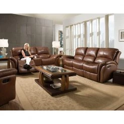 Yellowstone 82 in. Golden Brown 100% Genuine Leather Double-Reclining Gliding Console 2-Seater Loveseat by Hanover -BENCH Online Store brown golden hanover loveseats hum002ls gb 31 1000