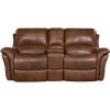 Yellowstone 82 in. Golden Brown 100% Genuine Leather Double-Reclining Gliding Console 2-Seater Loveseat by Hanover -BENCH Online Store brown golden hanover loveseats hum002ls gb 64 1000
