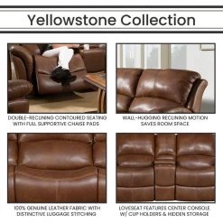 Yellowstone 82 in. Golden Brown 100% Genuine Leather Double-Reclining Gliding Console 2-Seater Loveseat by Hanover -BENCH Online Store brown golden hanover loveseats hum002ls gb 76 1000