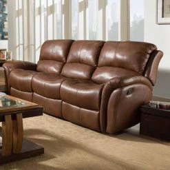 Yellowstone 90 in. Golden Brown 100% Genuine Leather Double-Reclining 3-Seater Sofa, HUM002SF-GB by Hanover -BENCH Online Store brown golden hanover sofas couches hum002sf gb 31 1000