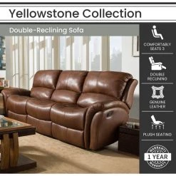 Yellowstone 90 in. Golden Brown 100% Genuine Leather Double-Reclining 3-Seater Sofa, HUM002SF-GB by Hanover -BENCH Online Store brown golden hanover sofas couches hum002sf gb 66 1000
