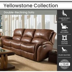 Yellowstone 90 in. Golden Brown 100% Genuine Leather Double-Reclining 3-Seater Sofa, HUM002SF-GB by Hanover -BENCH Online Store brown golden hanover sofas couches hum002sf gb c3 1000