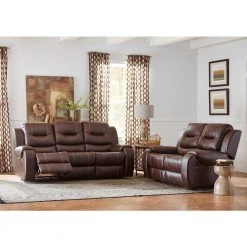 Rialto 2-Piece Faux-Leather Brown Double Reclining Loveseat and Sofa Set, HUM001SET2-BR by Hanover -BENCH Online Store brown hanover living room sets hum001set2 br 44 1000