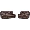 Rialto 2-Piece Faux-Leather Brown Double Reclining Loveseat and Sofa Set, HUM001SET2-BR by Hanover