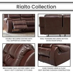 Rialto Chocolate Brown Faux-Leather Double Reclining 2-Seater Loveseat by Hanover -BENCH Online Store brown hanover loveseats hum001ls br 40 1000