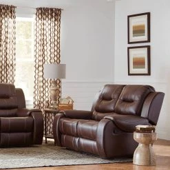 Rialto Chocolate Brown Faux-Leather Double Reclining 2-Seater Loveseat by Hanover -BENCH Online Store brown hanover loveseats hum001ls br 44 1000
