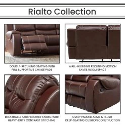 Rialto Chocolate Brown Faux-Leather Double Reclining 2-Seater Loveseat by Hanover -BENCH Online Store brown hanover loveseats hum001ls br 4f 1000