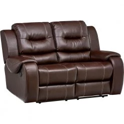 Rialto Chocolate Brown Faux-Leather Double Reclining 2-Seater Loveseat by Hanover