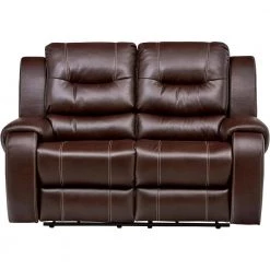 Rialto Chocolate Brown Faux-Leather Double Reclining 2-Seater Loveseat by Hanover -BENCH Online Store brown hanover loveseats hum001ls br 66 1000