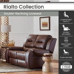 Rialto Chocolate Brown Faux-Leather Double Reclining 2-Seater Loveseat by Hanover -BENCH Online Store brown hanover loveseats hum001ls br c3 1000