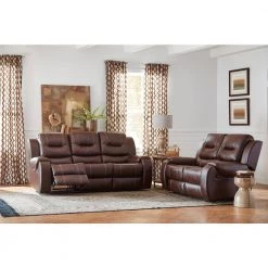 Rialto Chocolate Brown Faux-Leather Double Reclining 2-Seater Loveseat by Hanover -BENCH Online Store brown hanover loveseats hum001ls br fa 1000