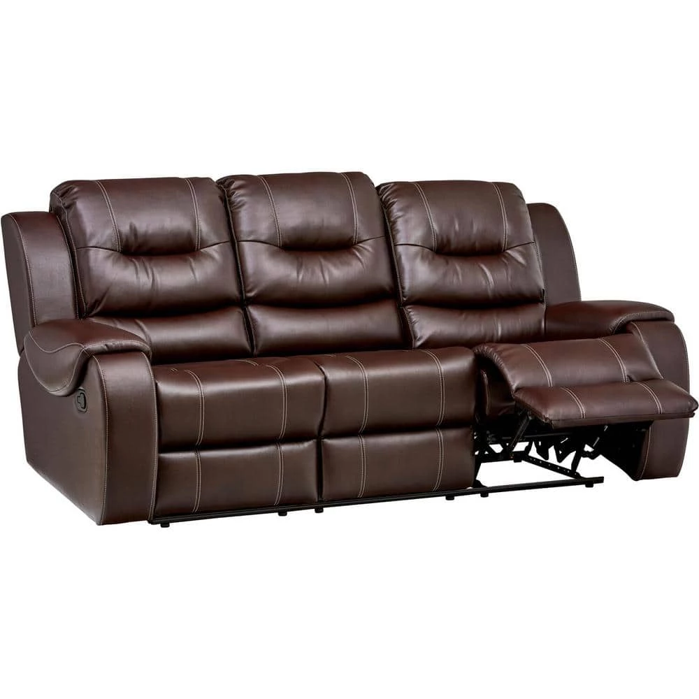 Rialto Faux-Leather Brown Double Reclining 3-Seater Sofa by Hanover 7 Rialto Faux-Leather Brown Double Reclining 3-Seater Sofa by Hanover - Image 5