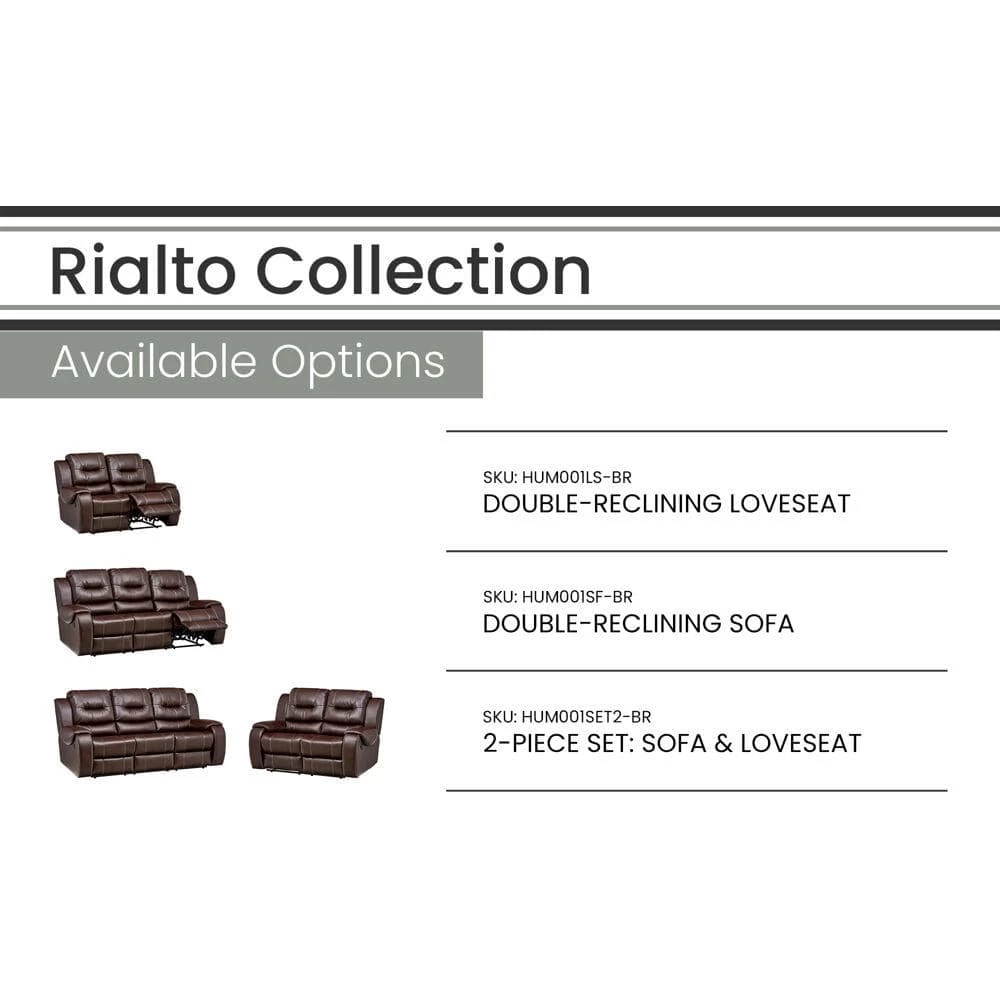 Rialto Faux-Leather Brown Double Reclining 3-Seater Sofa by Hanover 12 Rialto Faux-Leather Brown Double Reclining 3-Seater Sofa by Hanover - Image 10