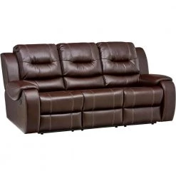 Rialto Faux-Leather Brown Double Reclining 3-Seater Sofa by Hanover