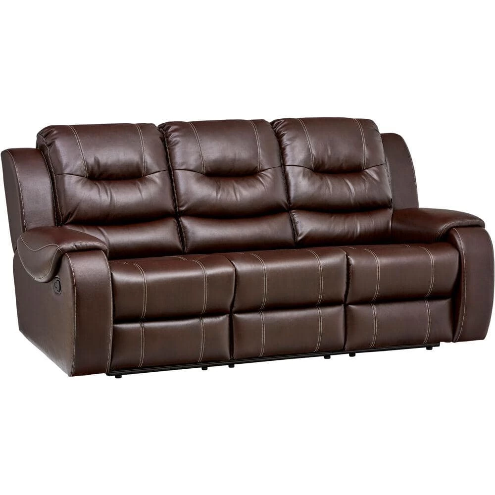 Rialto Faux-Leather Brown Double Reclining 3-Seater Sofa by Hanover 3 Rialto Faux-Leather Brown Double Reclining 3-Seater Sofa by Hanover