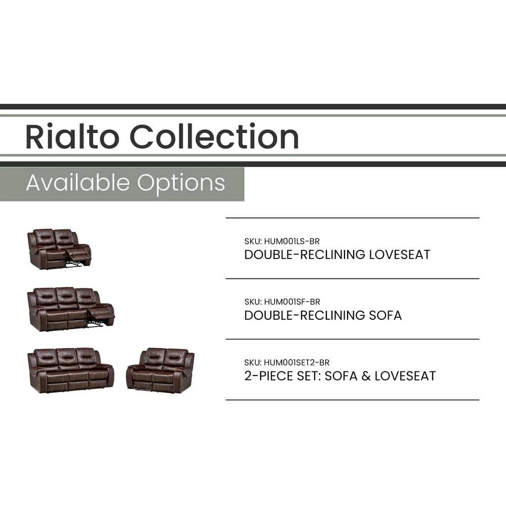 Rialto Faux-Leather Brown Double Reclining 3-Seater Sofa by Hanover 6 Rialto Faux-Leather Brown Double Reclining 3-Seater Sofa by Hanover - Image 4