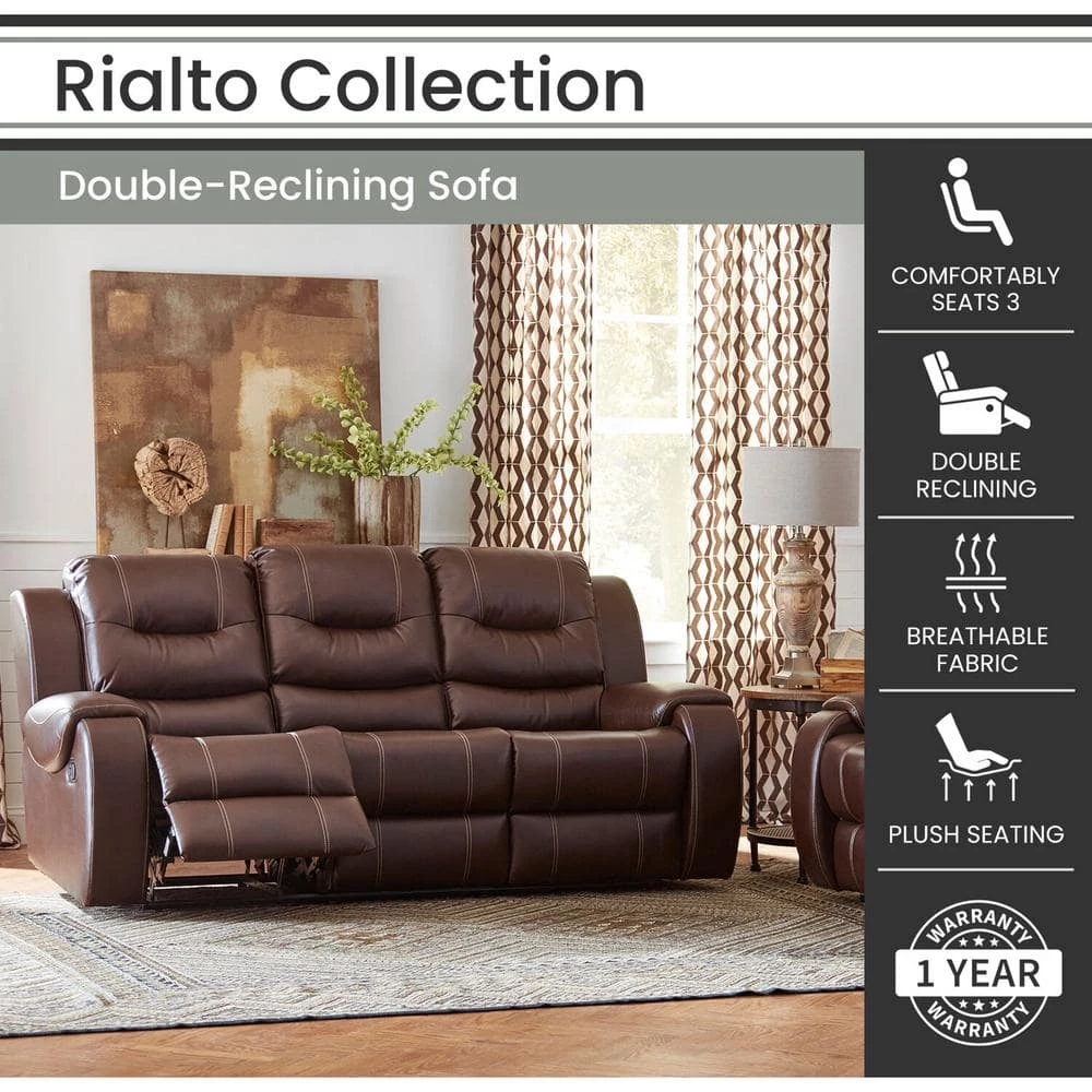 Rialto Faux-Leather Brown Double Reclining 3-Seater Sofa by Hanover 4 Rialto Faux-Leather Brown Double Reclining 3-Seater Sofa by Hanover - Image 2
