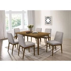 Portland 7-Piece Gray/Brown Dining Set with Rectangle Table and 6-Upholstered Side Chairs by Hanover -BENCH Online Store brown natural hanover dining room sets hdr008 7pc dr 31 1000