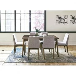 Portland 7-Piece Gray/Brown Dining Set with Rectangle Table and 6-Upholstered Side Chairs by Hanover -BENCH Online Store brown natural hanover dining room sets hdr008 7pc dr 44 1000
